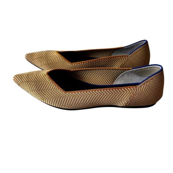 Rothy’s The Point Toe Yellow White Chevron Slip On Shoes Ballet Flats Knit  Sz 7 - Picture 1 of 15